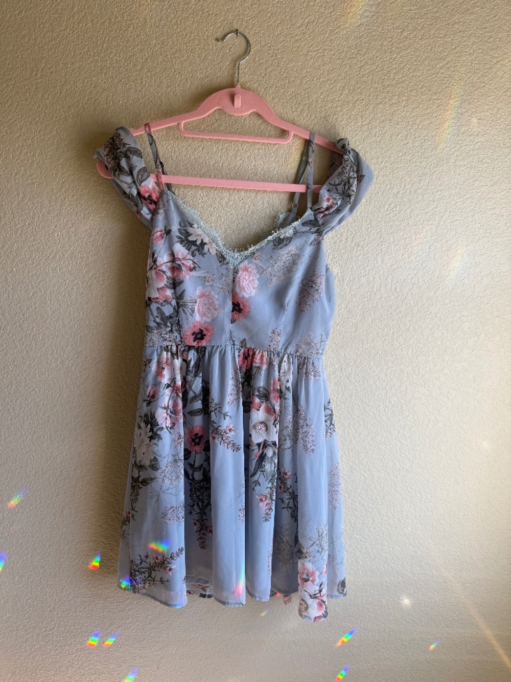 Lulus Floral Cold Shoulder Lace Trim Mini Dress